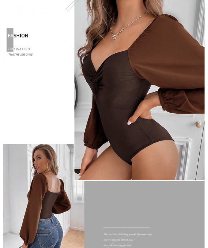 Tight V-neck long sleeve spring and autumn leotard