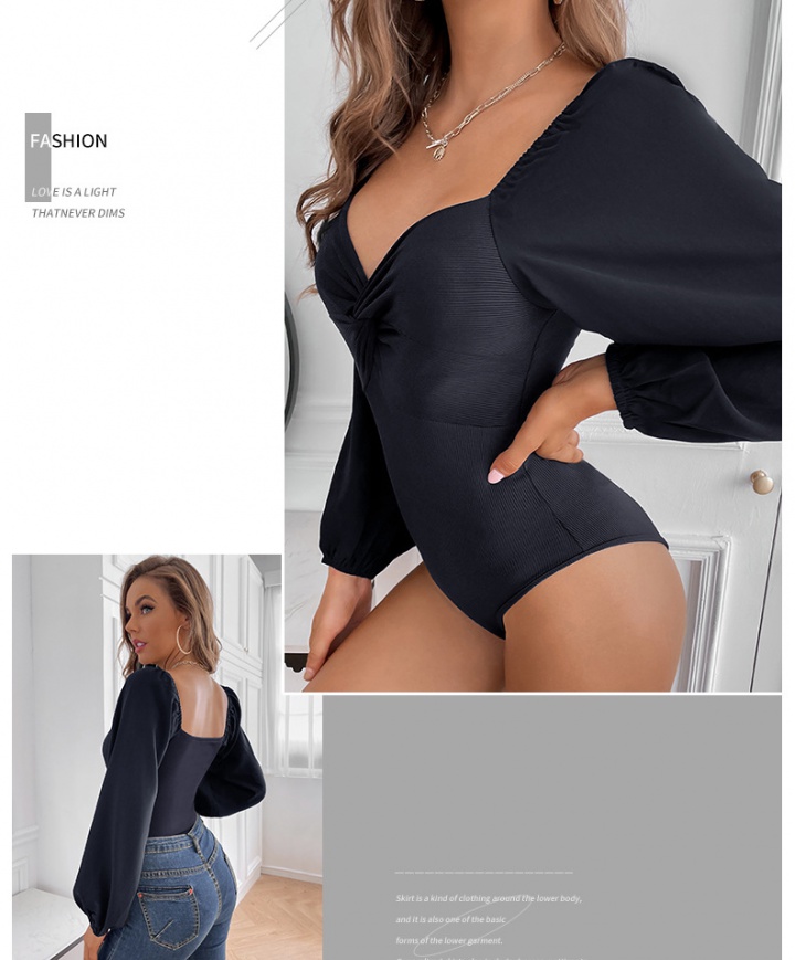 Tight V-neck long sleeve spring and autumn leotard