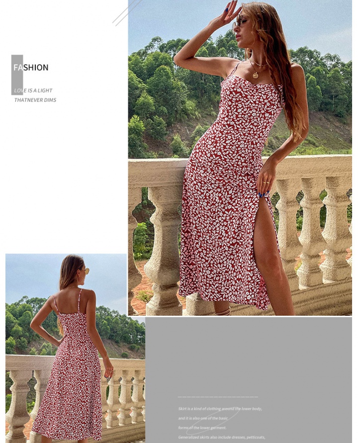 Floral slim split printing sling summer dress for women