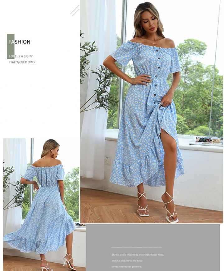 Short sleeve printing summer irregular dress