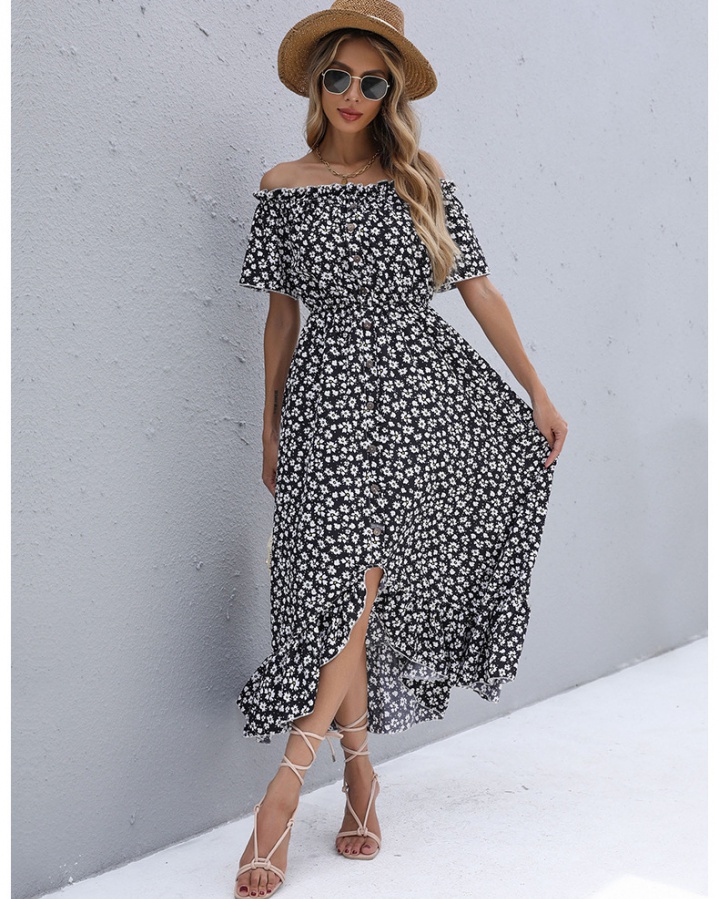 Short sleeve printing summer irregular dress