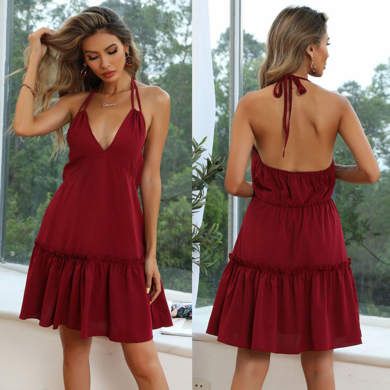 Sling summer bandage pure pleated sexy dress
