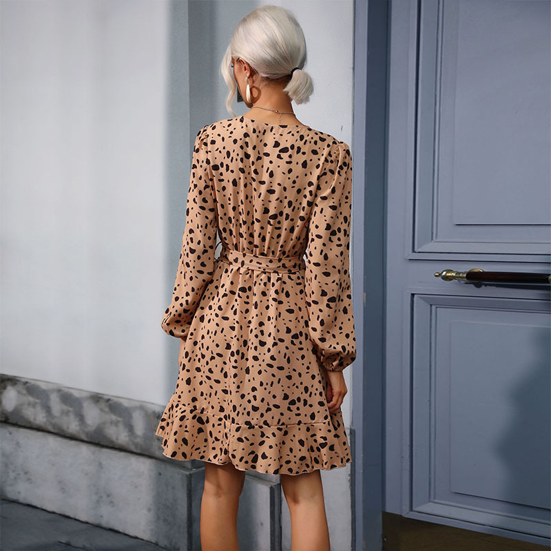 Autumn V-neck short printing dress for women