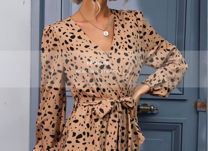 Autumn V-neck short printing dress for women