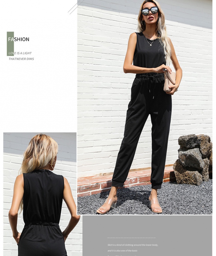 Spring and summer pure European style black jumpsuit