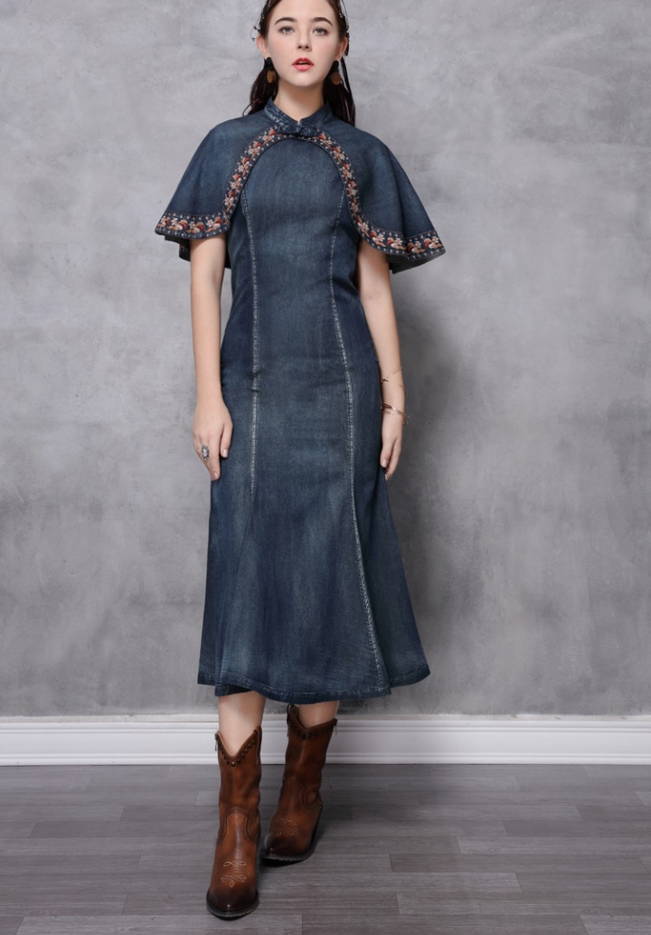 Long embroidery cheongsam binding spring dress for women
