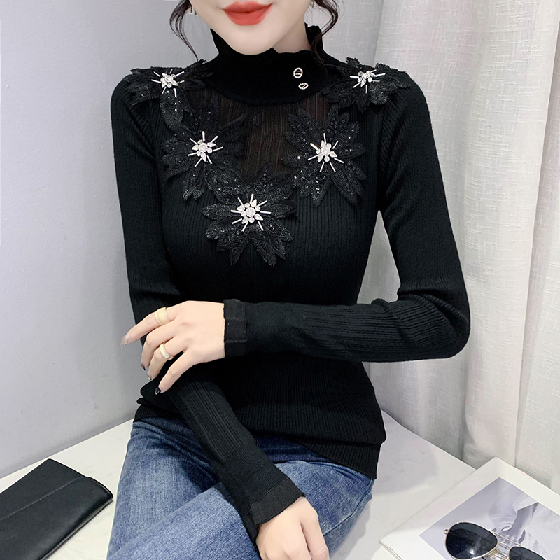 Black tight tops autumn and winter bottoming shirt for women