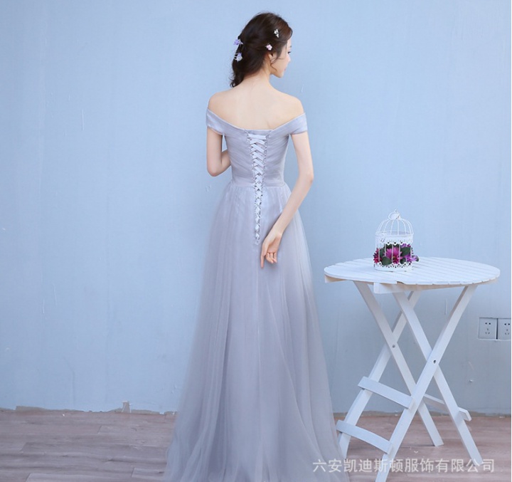 Bride bridesmaid dress flat shoulder long dress