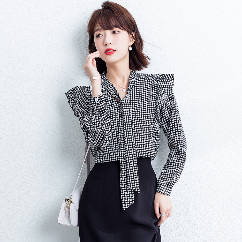 Fashion long sleeve tops bow unique shirt for women