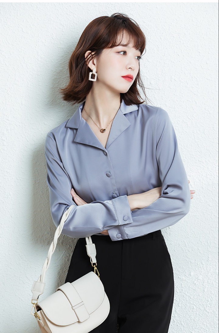 Blue unique business suit long sleeve spring shirt for women