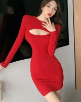 Sexy chest hollow slim nightclub package hip bottoming dress