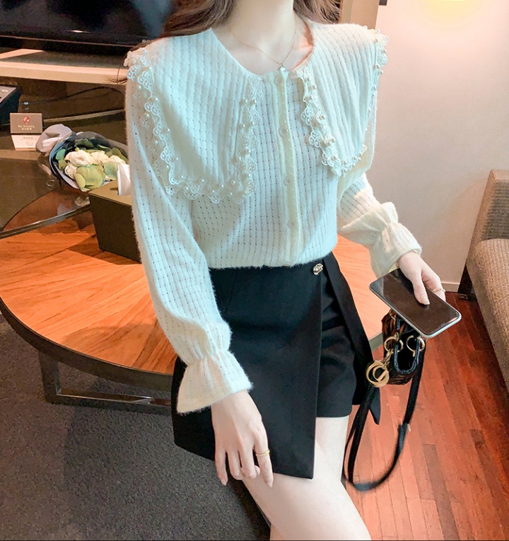 Lace long sleeve tops spring beading shirts for women