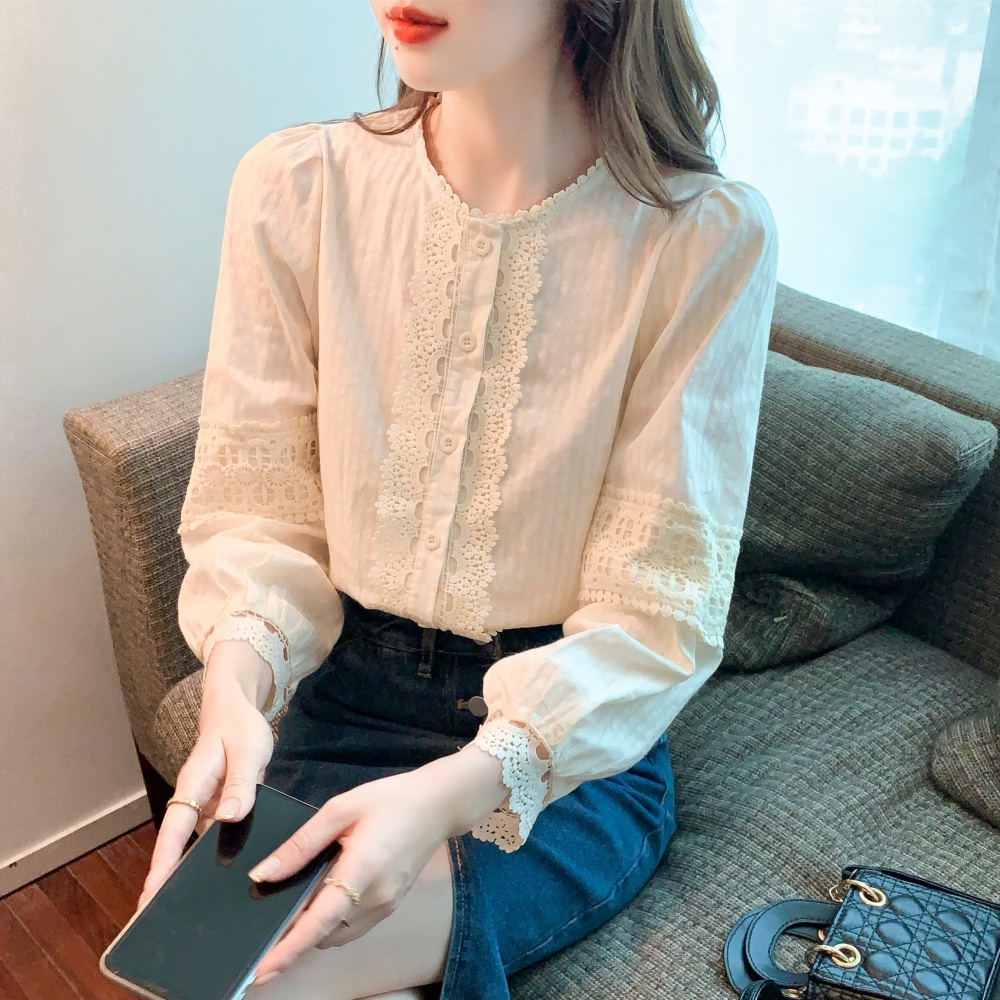 Temperament lace long sleeve tops sweet spring shirts