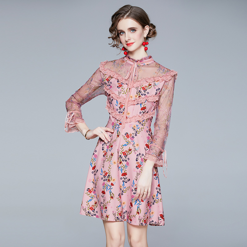Fashion and elegant fashion pink printing dress