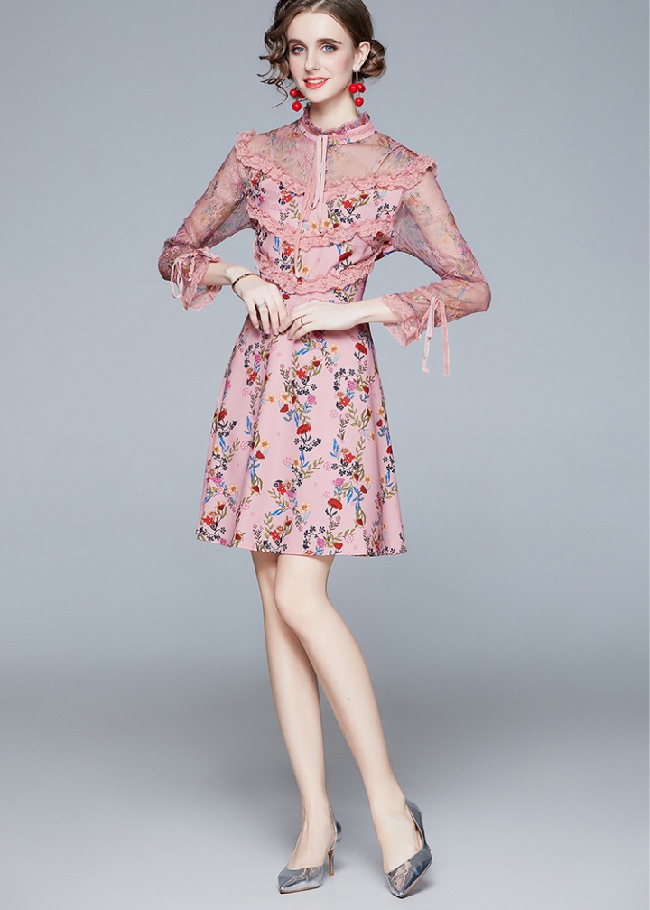 Fashion and elegant fashion pink printing dress
