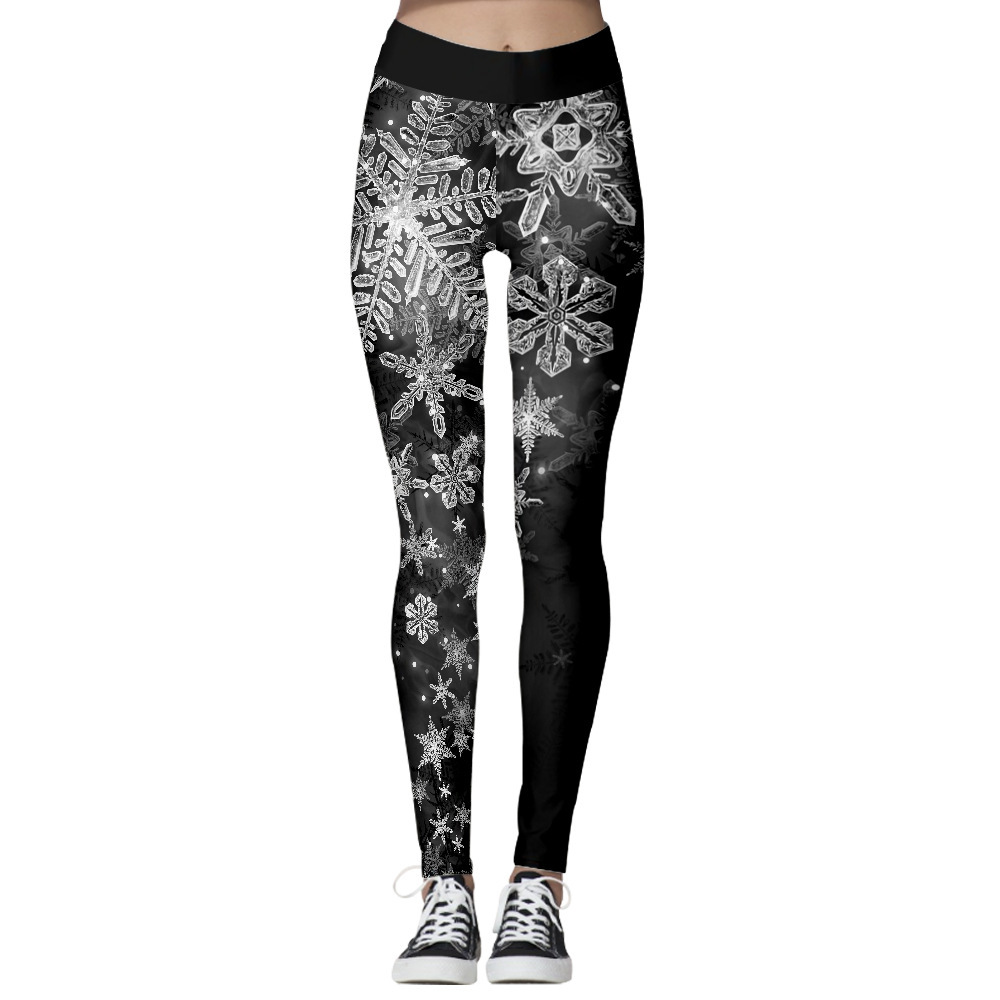 Printing European style sweatpants christmas snowflake yoga pants