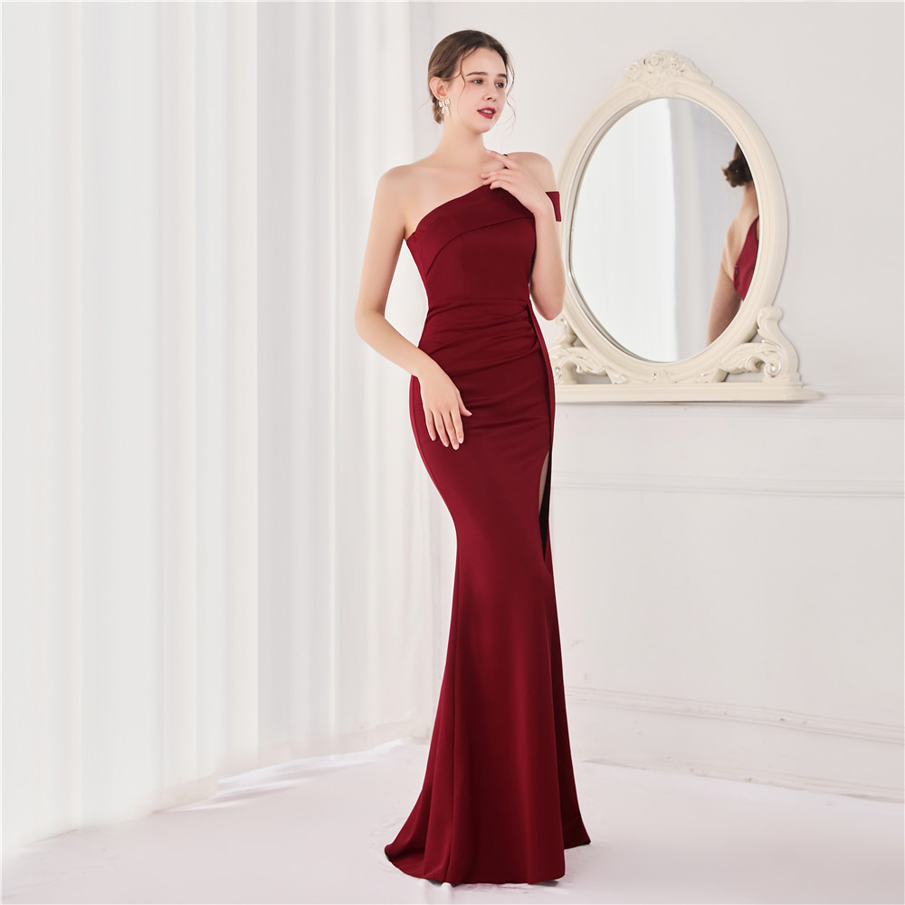 Long sleeve long red dress slim model formal dress