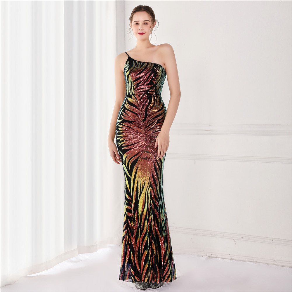 Long party sexy sequins bride evening dress