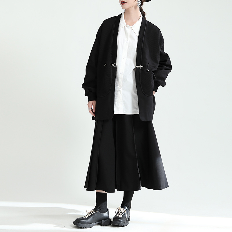 Winter simple coat drawstring cloak for women