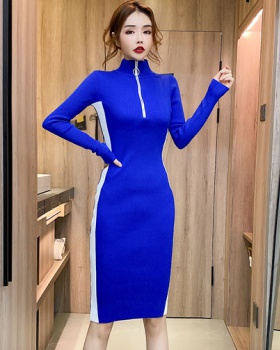 Winter knitted zip fashion package hip tight dress