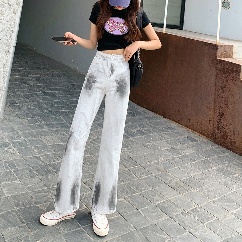 Autumn tie dye retro jeans high waist loose mopping pants