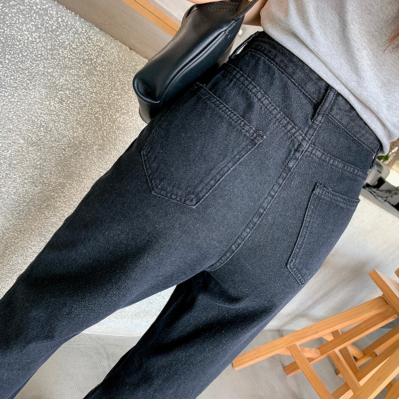 Printing street long pants high waist jeans