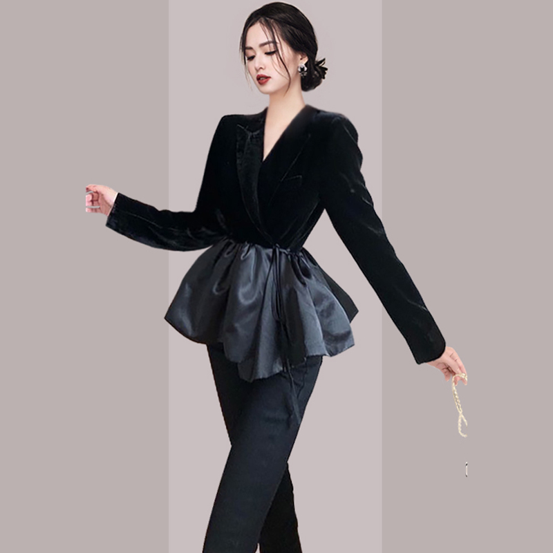 Fashion and elegant pure tops velvet business suit for women