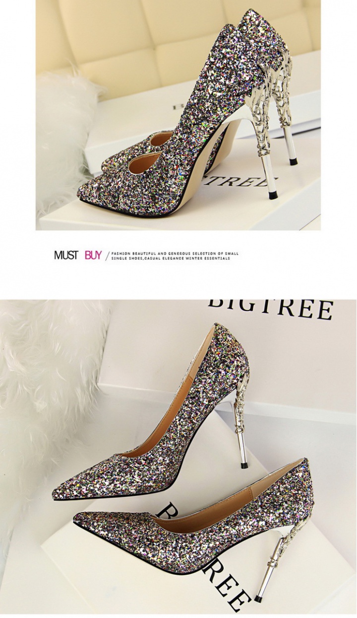 Pointed fine-root metal nightclub shoes for women