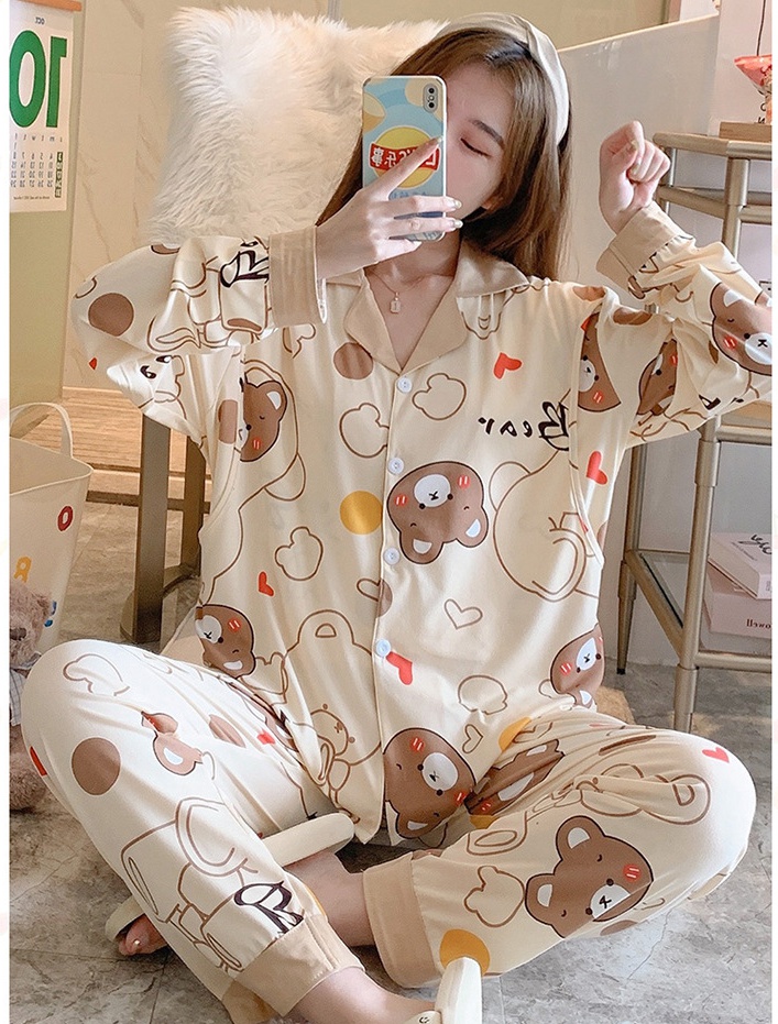 Maiden homewear cardigan lapel pajamas 2pcs set for women