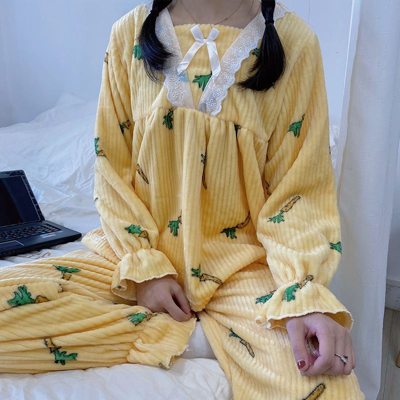 Autumn and winter long sleeve pajamas 2pcs set for women