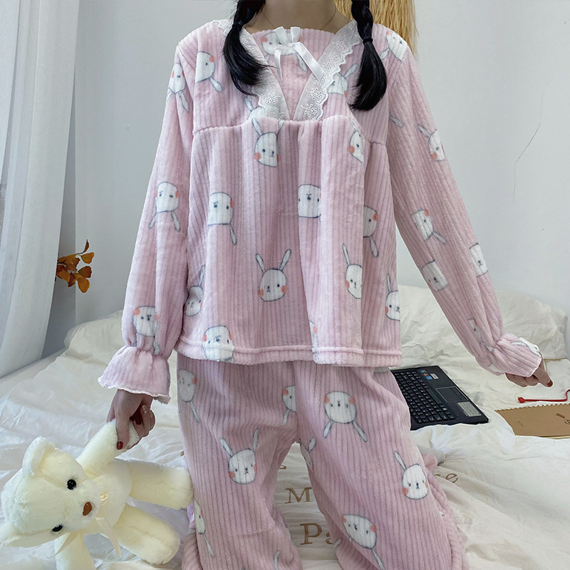 Homewear coral velvet lovely pajamas 2pcs set for women