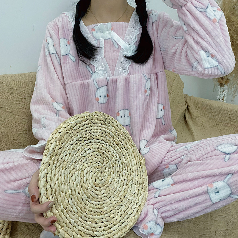 Homewear coral velvet lovely pajamas 2pcs set for women