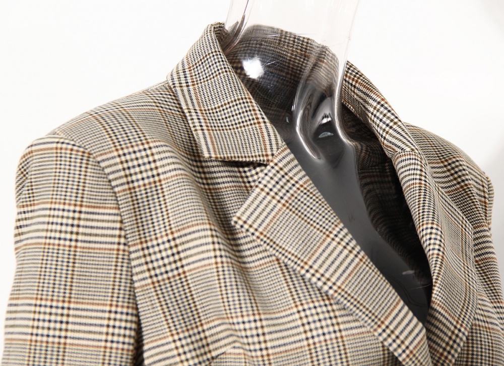 Mixed colors splice plaid coat slim denim business suit