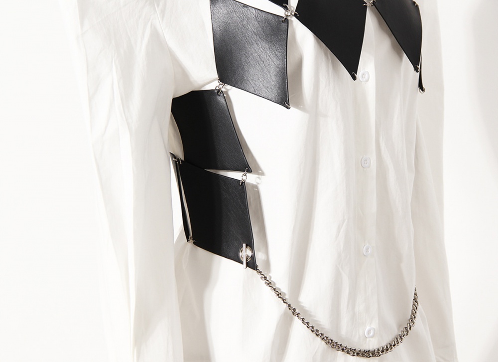 Strapless sleeve metal shirt chain diamond waistcoat 2pcs set