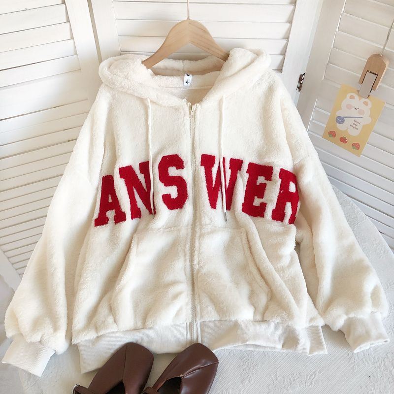 College style letters mixed colors loose coat for women