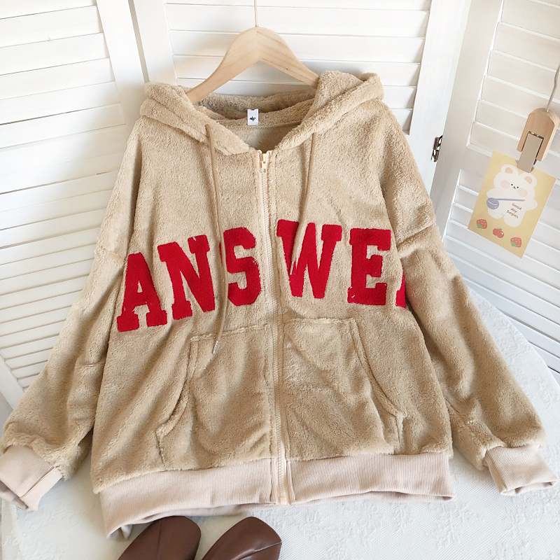 College style letters mixed colors loose coat for women