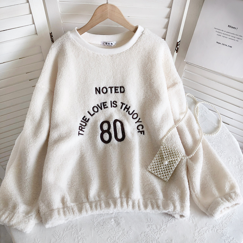 Korean style letters loose embroidery hoodie for women
