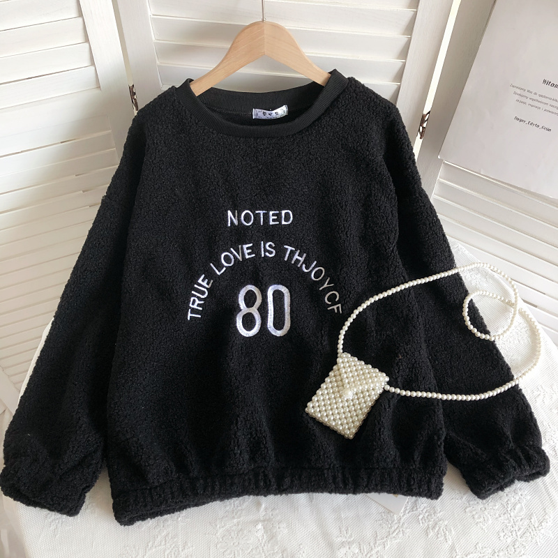 Korean style letters loose embroidery hoodie for women