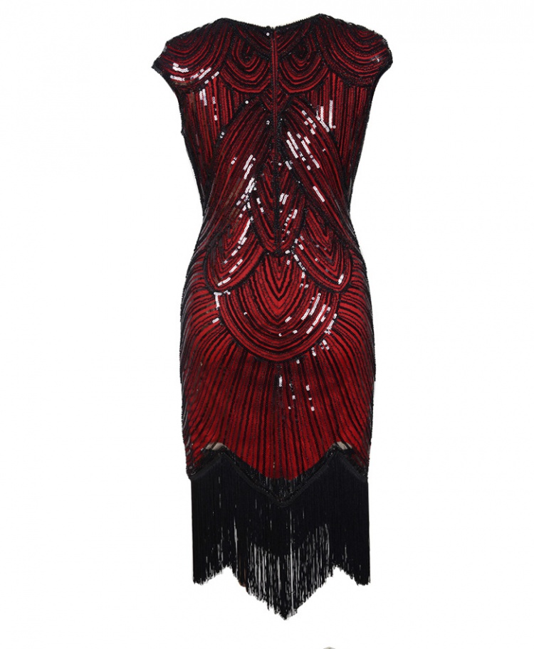Sequins retro European style tassels weave dress