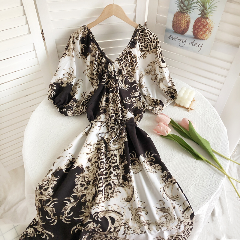 National style puff sleeve Bohemian style dress for women