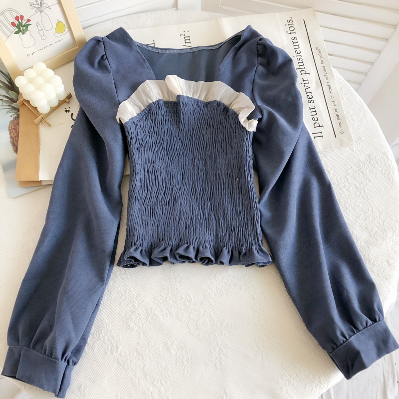 Tight lace tops square collar shirt for women