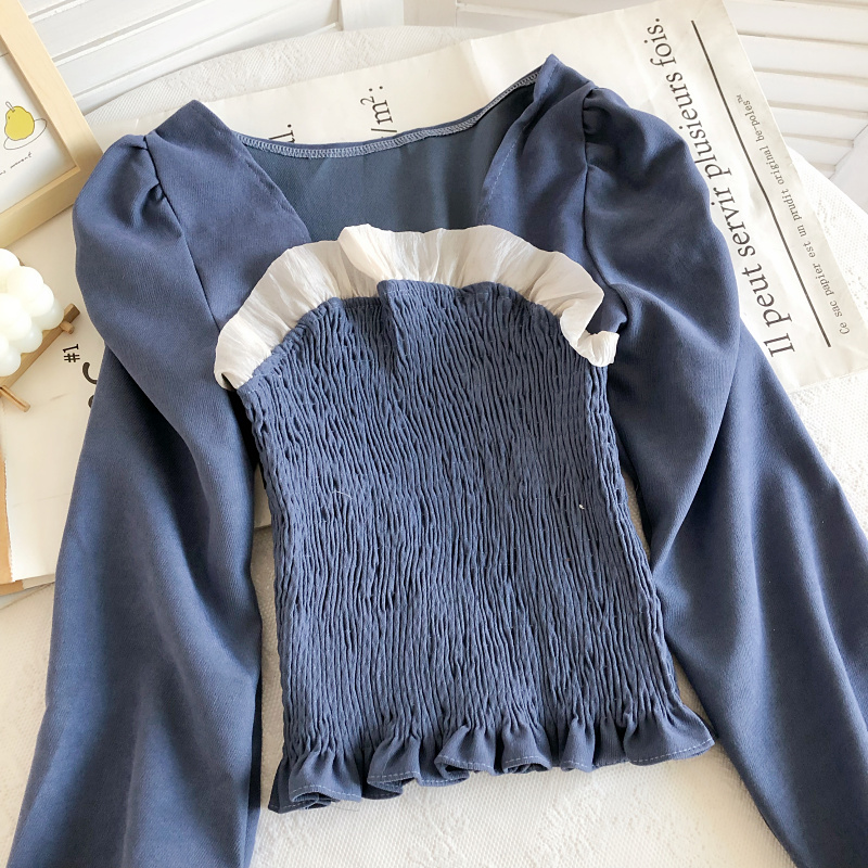 Tight lace tops square collar shirt for women