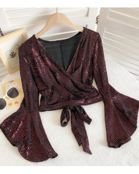Sequins autumn and winter shirt V-neck tops for women