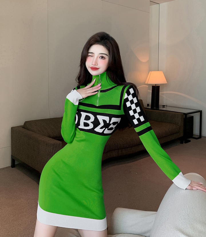 Mixed colors knitted sweater stripe long sleeve dress