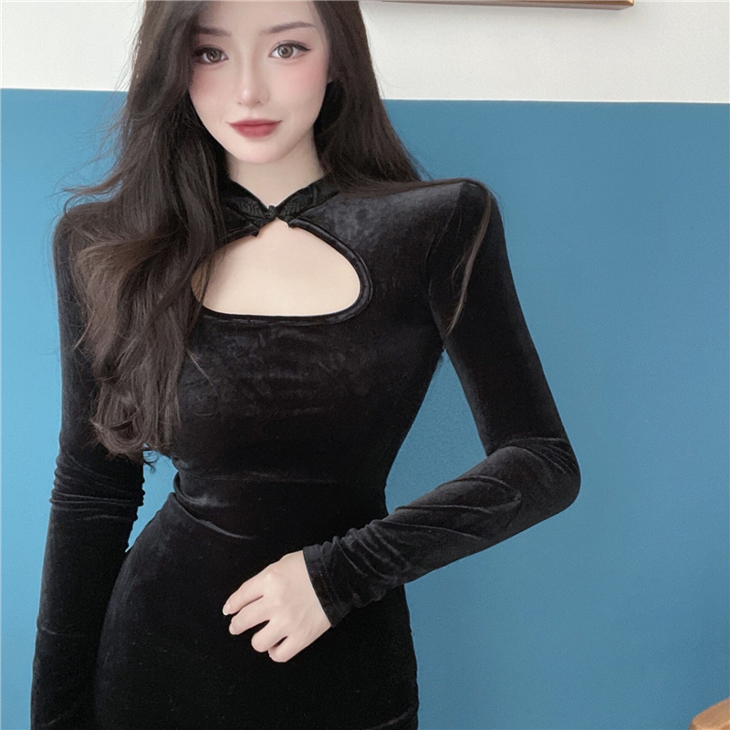 France style light dress black long dress for women
