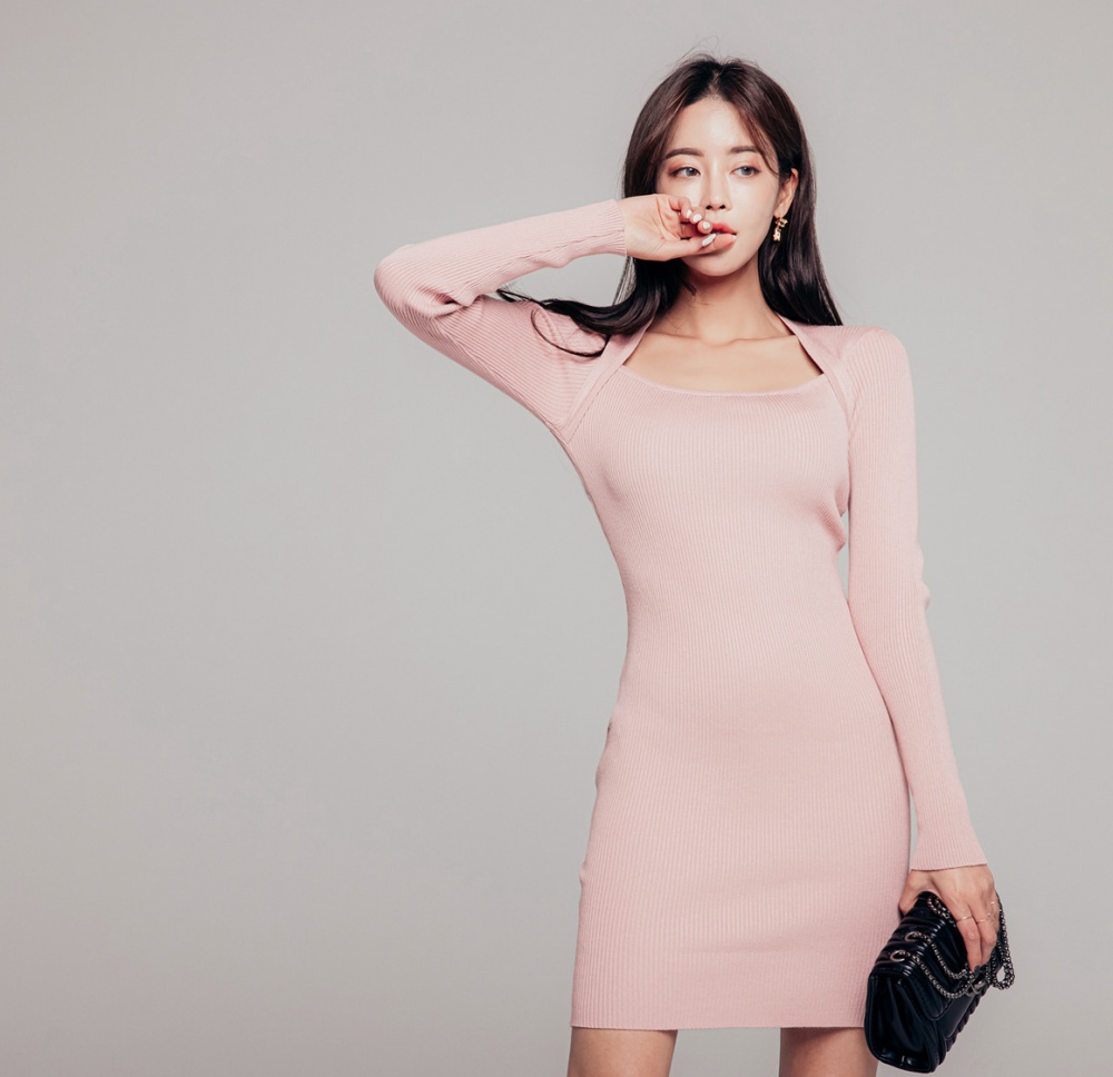 Autumn and winter T-back package hip dress for women