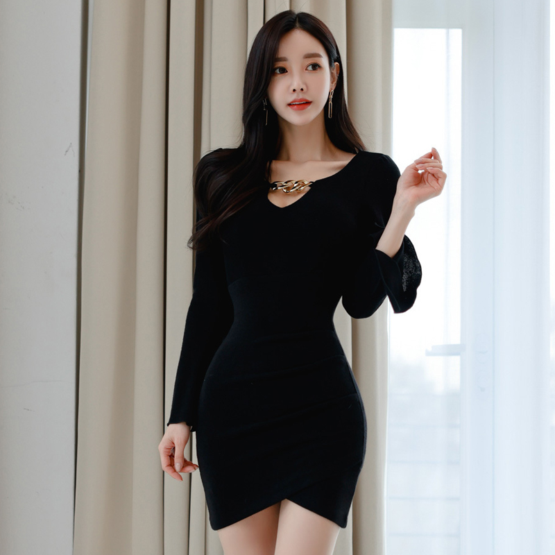 V-neck sexy dress Korean style spring T-back for women