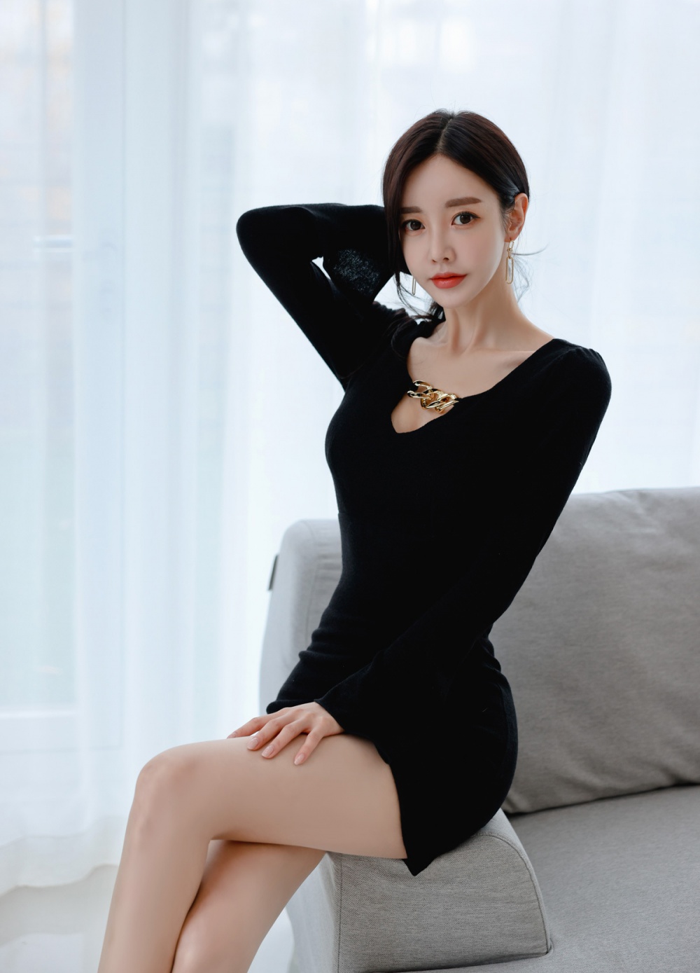 V-neck sexy dress Korean style spring T-back for women