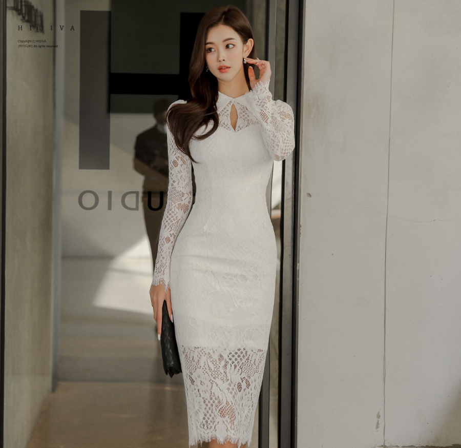 Korean style T-back long sleeve dress for women