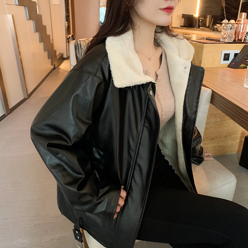 Locomotive Korean style leather coat winter coat